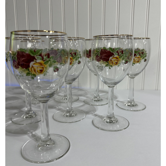 Lot Of 8 ROYAL ALBERT Old Country Roses All Purpose GOBLET Wine Glass Excellent - Picture 3 of 7